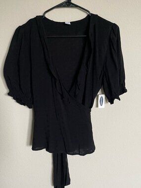 Old Navy M Back Tie Belt Wrap Around Blouse Half Sleeve Shirt NEW Summer Style